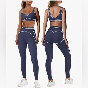 Navy Blue Activewear Set with White Trim